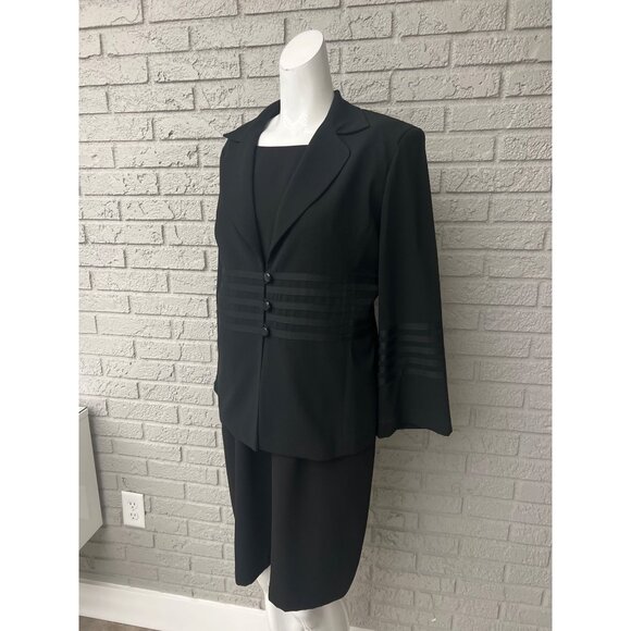 Positive Attitude Women Petite Black Ribbon Detail Dress and Jacket Set Size 12P - Picture 11 of 14